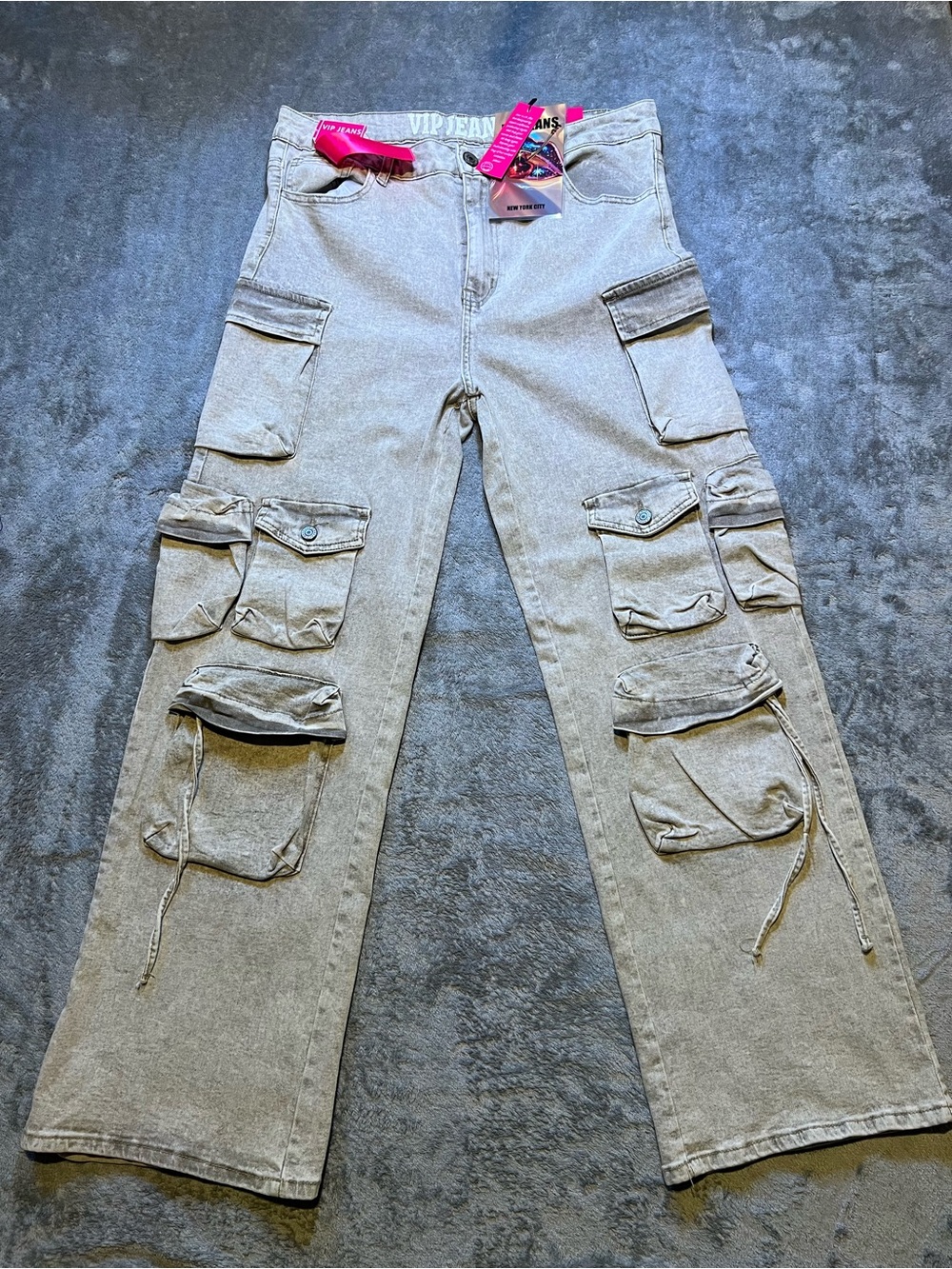 VIP JEANS Gray Utility Cargo Jeans with Pink Tag